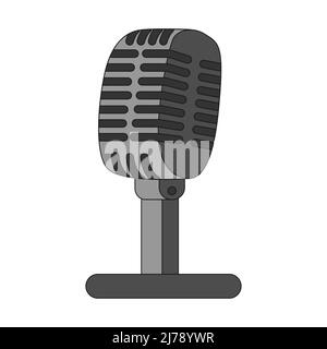Vintage retro microphone. Audio sound equipment for radio and podcasts. The symbol of the 90s . A flat icon with an outline. Color vector illustration Stock Vector