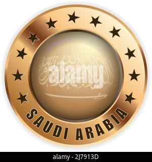 Made in Saudi Arabia, Saudi product golden label with flag, vector illustration Stock Vector