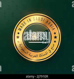 Made in Saudi Arabia badge, Saudi product golden label with flag Stock Vector