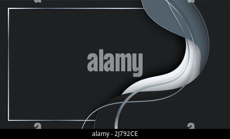 Abstract banner template design black, gray and white wave shapes with lines on dark background paper cut style. Vector illustration Stock Vector