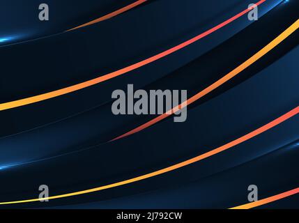 Abstract background blue curved stripes overlapping pattern with lighting effect. Vector illustration Stock Vector
