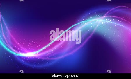 Abstract technology concept blue and pink wave with particles on vibrant color gradient background. Vector illustration Stock Vector
