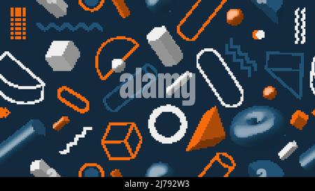 3D geometric seamless pattern isolated on blue background. Vector illustration Stock Vector