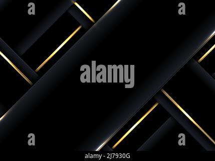 Abstract background luxury 3D black weave stripes with glowing golden lines paper cut style. you can use for business template, presentation, banner, Stock Vector