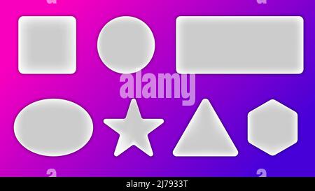 Set of 3D geometric white bubble label isolated on vibrant background. Vector illustration Stock Vector