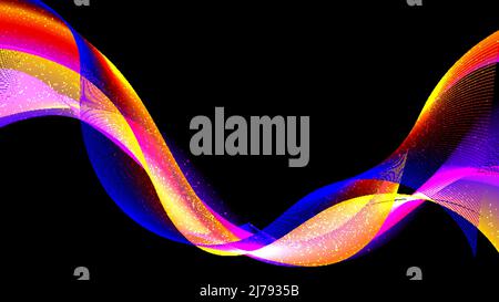 Abstract vibrant color neon wave lines with particles glowing dots on black background. Dynamic technology futuristic wallpaper. Vector illustration Stock Vector