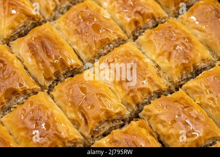 Walnut baklava. Close-up walnut baklava. Mediterranean cuisine delicacies. local name cevizli baklava Stock Photo