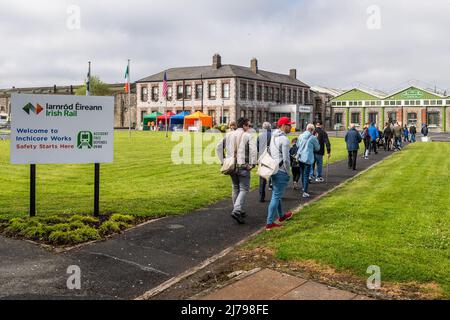 Inchicore, Dublin, Ireland. 7th May, 2022. Irish Rail celebrated the 175th Anniversary of its Inchicore Works today by holding an Open Day for the public. Thousands of people attended from early in the morning, looking around the works at the locomotives, repair shops and rolling stock. The US Ambassador to Ireland, Claire D. Cronin, named locomotive B134, which Irish Rail has donated to the RPSI. Credit: AG News/Alamy Live News. Stock Photo