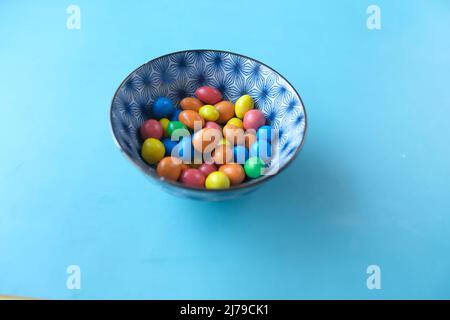 multi-colored sweet candies in a bowl close up  Stock Photo