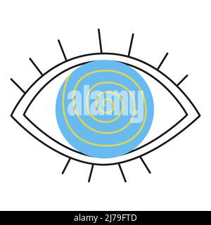 Simple minimalist eye with spiral. Hypnosis eye. Eyeball with disorientation magic vector illustration design Stock Vector