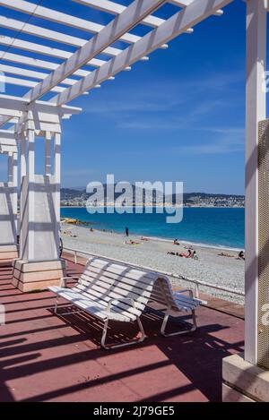 Nizza, Strand, Pergola // Nice, Beach, Pergola Stock Photo