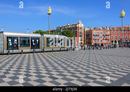 Nizza, moderne Straßenbahn, Linie 1, Massena // Nice, Modern Tramway, Line 1, Massena Stock Photo