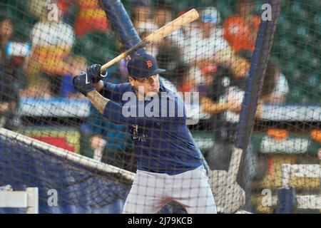 May 6 2022: Detroit shortstop Javier Lopez (28) during batting practice before the game with Detroit Tigers and Houston Astros held at Minute Maid Park in Houston Tx. David Seelig/Cal Sport Medi Stock Photo