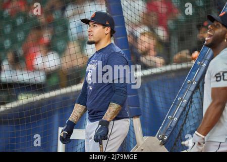 May 6 2022: Detroit shortstop Javier Lopez (28) during batting practice before the game with Detroit Tigers and Houston Astros held at Minute Maid Park in Houston Tx. David Seelig/Cal Sport Medi Stock Photo