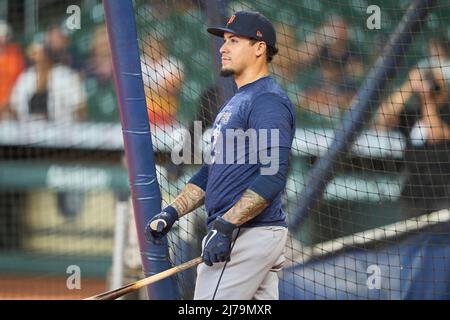 May 6 2022: Detroit shortstop Javier Lopez (28) during batting practice before the game with Detroit Tigers and Houston Astros held at Minute Maid Park in Houston Tx. David Seelig/Cal Sport Medi Stock Photo