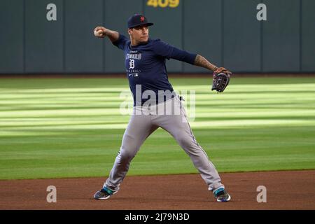 May 6 2022: Detroit shortstop Javier Lopez (28) during batting practice before the game with Detroit Tigers and Houston Astros held at Minute Maid Park in Houston Tx. David Seelig/Cal Sport Medi Stock Photo