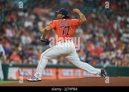 May 6 2022: Houston pitcher Luis Garcia (77) throws to first during the ...