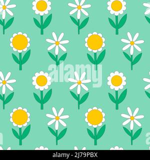 Seamless pattern with simple daisies. Botanical minimalistic pattern. Retro vintage elements with a stroke. Great for childrens and home textiles. Col Stock Vector