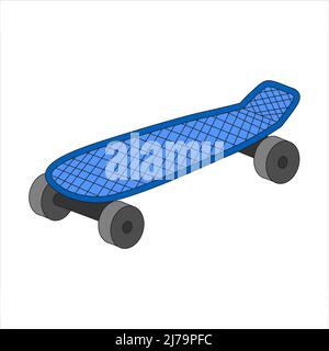 Skateboard, Street youth transport. Doodle vector illustration isolated on white background. Decorative element with a stroke. Stock Vector