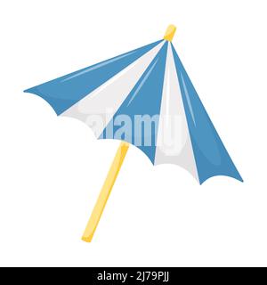 Umbrella for cocktails. Elements for decorating beach drinks, beach parties. Blue and white umbrella. Vector illustration in a flat cartoon style isol Stock Vector