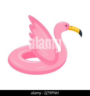 A lifebuoy in the form of a pink flamingo with wings. A beach item for swimming, an inflatable circle. Vector illustration in a flat cartoon style iso Stock Vector