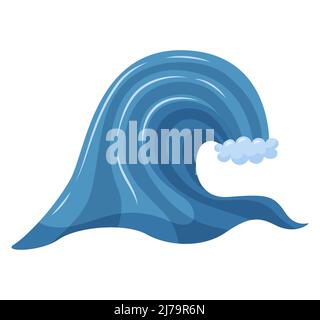 A tidal wave, a tsunami. Sea wave with foam. A symbol of summer, the sea, the natural element. Vector illustration in a flat cartoon style isolated on Stock Vector