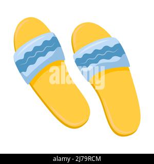Flip-flops with a wavy pattern. Summer beach shoes. Top view. A symbol of summer, vacation, rest. Vector illustration in a flat cartoon style isolated Stock Vector