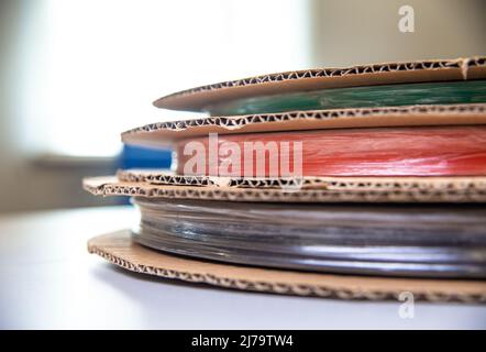 reel of tape for insulation on the table. Stock Photo