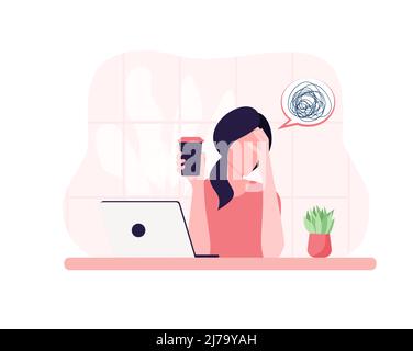 professional burnout syndrome. Frustrated worker mental health problems. Vector long work day illustration Eps 10 Stock Vector