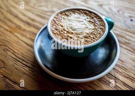 Coffee Cup London - Flat White Coffee Cup and Saucer Stock Photo
