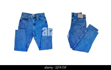Blue Denim Jeans isolated on white background. Stock Photo