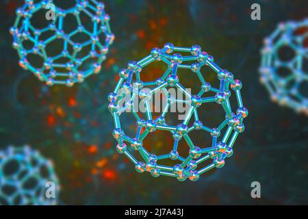 Buckminsterfullerene molecule, illustration Stock Photo