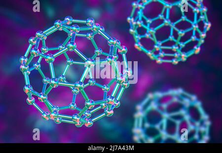 Buckminsterfullerene molecule, illustration Stock Photo