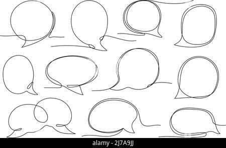One line round dialog bubble. Chat message, comment template, circle and oval speech bubbles frames vector set Stock Vector