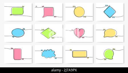 One line quote frames. Speech bubble template, motivational quotes label and speech feedback continuous lines vector set Stock Vector