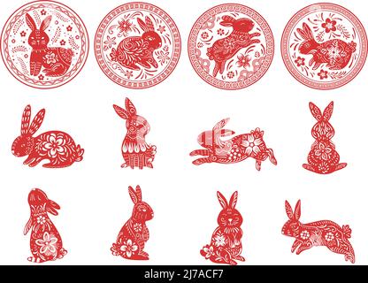 Chinese New Year 2023 Of The Rabbit Golden Ornament On Red Background