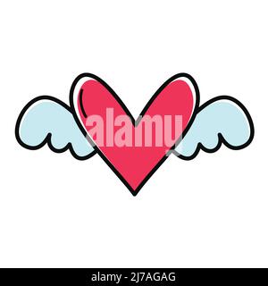 Heart with wings vector isolated on white background. Heart icon in a flat design. Doodle heart. Stock Vector