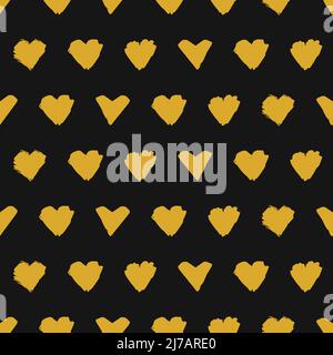 Hand drawn yellow hearts seamless pattern. Multiple painted heart icons vector illustration. Stock Vector