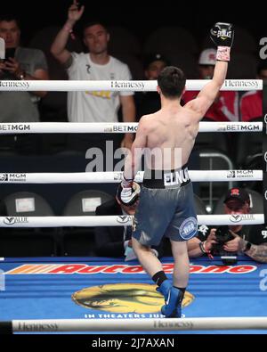 Las Vegas, United States. 07th May, 2022. LAS VEGAS, NV - MAY 7: Boxer Elnur Abduraimov celebrates after defeating his opponent Manuel Correa during their fight at the T-Mobile Arena on May 7, 2022 in Las Vegas, Nevada, USA. (Photo by Alejandro Salazar/PxImages) Credit: Px Images/Alamy Live News Stock Photo