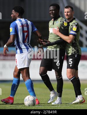 HARTLEPOOL, UK. MAY 7TH Brendan Sarpong-Wiredu and Tommy Smitth of Colchester in action during the Sky Bet League 2 match between Hartlepool United and Colchester United at Victoria Park, Hartlepool on Saturday 7th May 2022. (Credit: Mark Fletcher | MI News) Credit: MI News & Sport /Alamy Live News Stock Photo