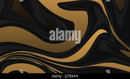 Vector liquid abstract background with marble texture. Dark gray, black and gold elegant abstract background with fluid liquid shapes. Vector Stock Vector