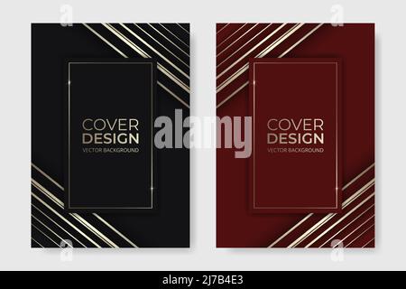 Vector cover design. Abstract red black and gold luxury elegant brochure in A4 size flyer design. Vertical orientation front page of A4 format. Cover Stock Vector