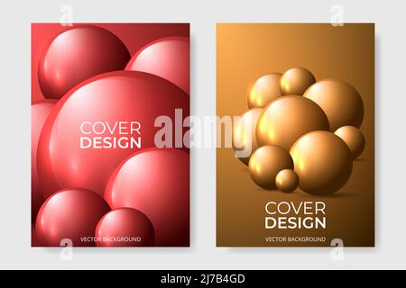 Vector cover design with spheres and balls. Abstract colorful brochure in A4 size flyer design. Vertical orientation front page of A4 format. Colored Stock Vector