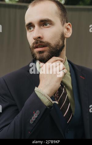 bearded man in a classic suite handsome Stock Photo