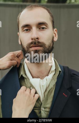 bearded man in a classic suite handsome Stock Photo