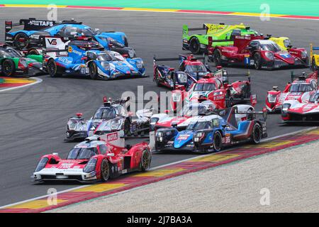 (220508) -- STAVELOT, May 8, 2022 (Xinhua) -- Cars compete during the 6 Hours Of Spa-Francorchamps, the second round of the 2022 FIA World Endurance Championship (WEC) at Circuit de Spa-Francorchamps in Stavelot in Belgium, May 7, 2022. (Xinhua/Zheng Huansong) Stock Photo