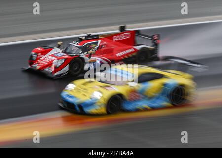 (220508) -- STAVELOT, May 8, 2022 (Xinhua) -- WRT's Sean Gelael, Robin Frijns, Rene Rast drive the Oreca 07 Gibson (Up) of the LMP2 class during the 6 Hours Of Spa-Francorchamps, the second round of the 2022 FIA World Endurance Championship (WEC) at Circuit de Spa-Francorchamps in Stavelot in Belgium, May 7, 2022. (Xinhua/Zheng Huansong) Stock Photo