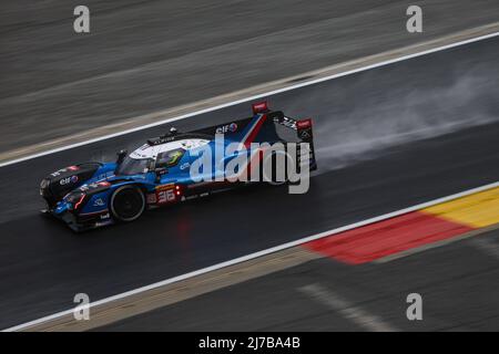 (220508) -- STAVELOT, May 8, 2022 (Xinhua) -- Alpine Elf Team's Andre Negrao, Nicolas Lapierre, Matthieu Vaxiviere drive the Alpine A480 - Gibson of Hypercar class during the 6 Hours Of Spa-Francorchamps, the second round of the 2022 FIA World Endurance Championship (WEC) at Circuit de Spa-Francorchamps in Stavelot in Belgium, May 7, 2022. (Xinhua/Zheng Huansong) Stock Photo