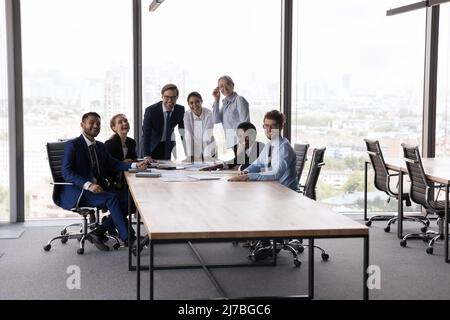 Happy diverse different aged team of businesspeople, best employees Stock Photo