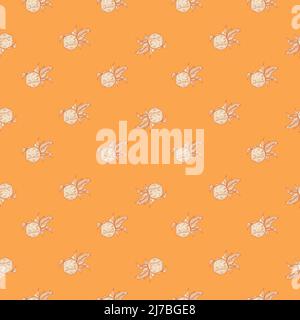 Seamless pattern engraved lemon on twig with leaves. Vintage background citrus fruit on branch in hand drawn style. Vector repeated color design textu Stock Vector